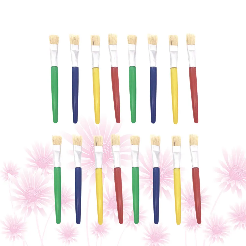 

28 Pcs Kids Paint Brushes Short Hair Flat Head Graffiti Tool Children Art Craft Drawing Swine Hair Plastic Handle Aluminum Tube