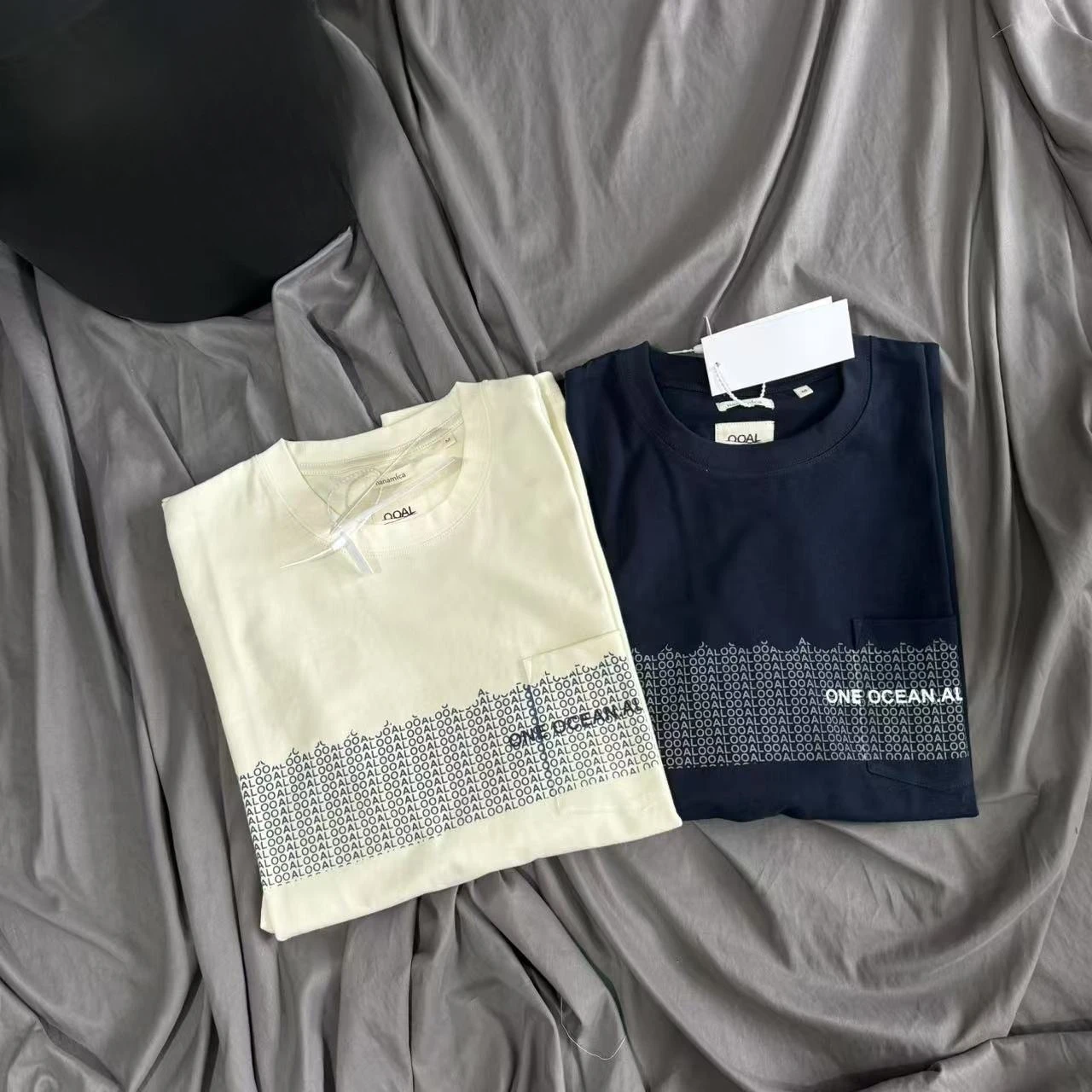 

Creamy-white Navy Blue Nanamica Embroidery Pockets T Shirt Men Women Classic Letters Print Short Sleeve Cotton T-shirt Japanese