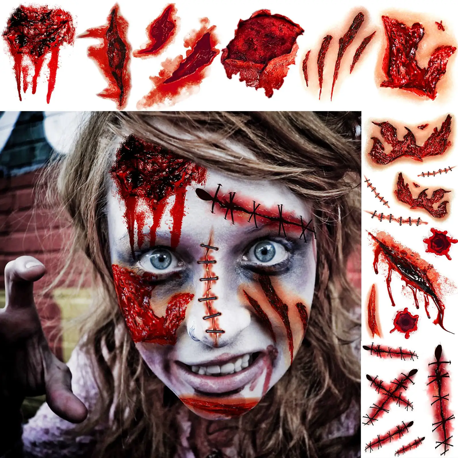9 Sheets Scary Bloody Scar Scratch Wound Temporary Tattoos For Men Women Adults Halloween