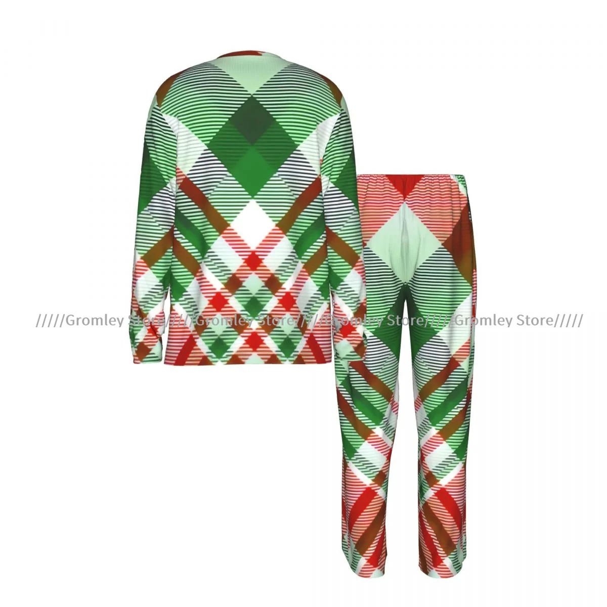 Men's Pajama Set Long Sleeve and Long Pants Christmas Plaid Check Pattern Soft Sleepwear for Home