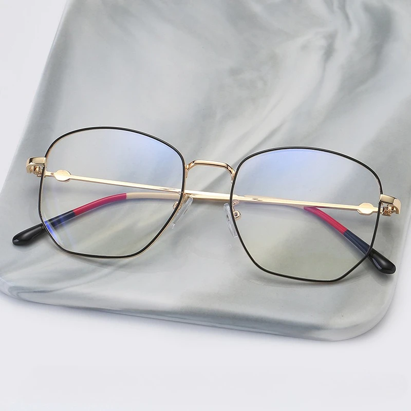 نظارات معدنية كلاسيكية غير منتظمة، إطار كامل لحجب الضوء الأزرق للجنسين، بلانو طلاء IP خفيف للغاية، متين ومريح