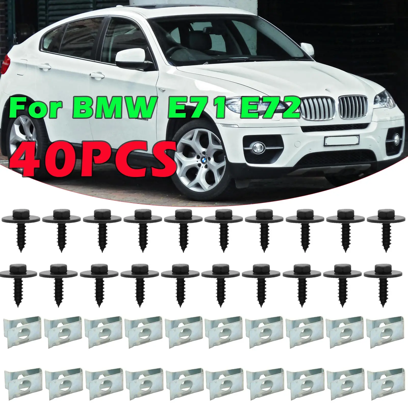 

40x защита шасси двигателя, металлические гайки, винтовые шайбы, U-образная гайка, зажим для автомобильного крыла, бампера, винты с поперечной головкой для BMW X6 E71 E72