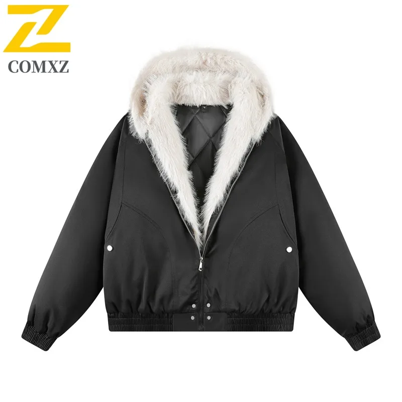

Mens Big Fur Collar Vintage Retro Hooded Coat Thickened Winter Parka Plush Trim Jacket Rugged Street Style Oversized Outwear