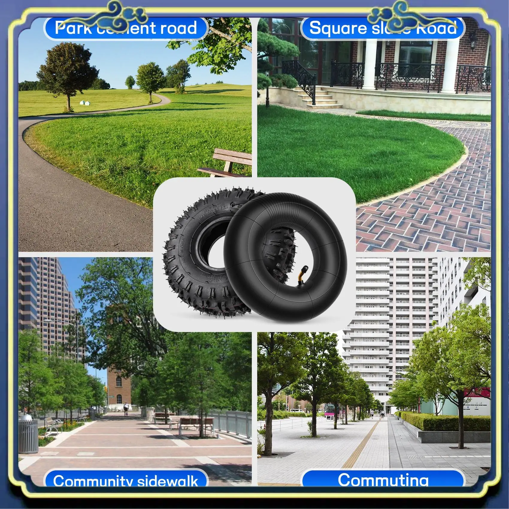 AU16-Inner Tube 4.10/3.50-4, Outer Tube 4.10-4 For Garden Rototiller Snow Blower Mowers Hand Truck Wheelbarrow Go Cart Kid