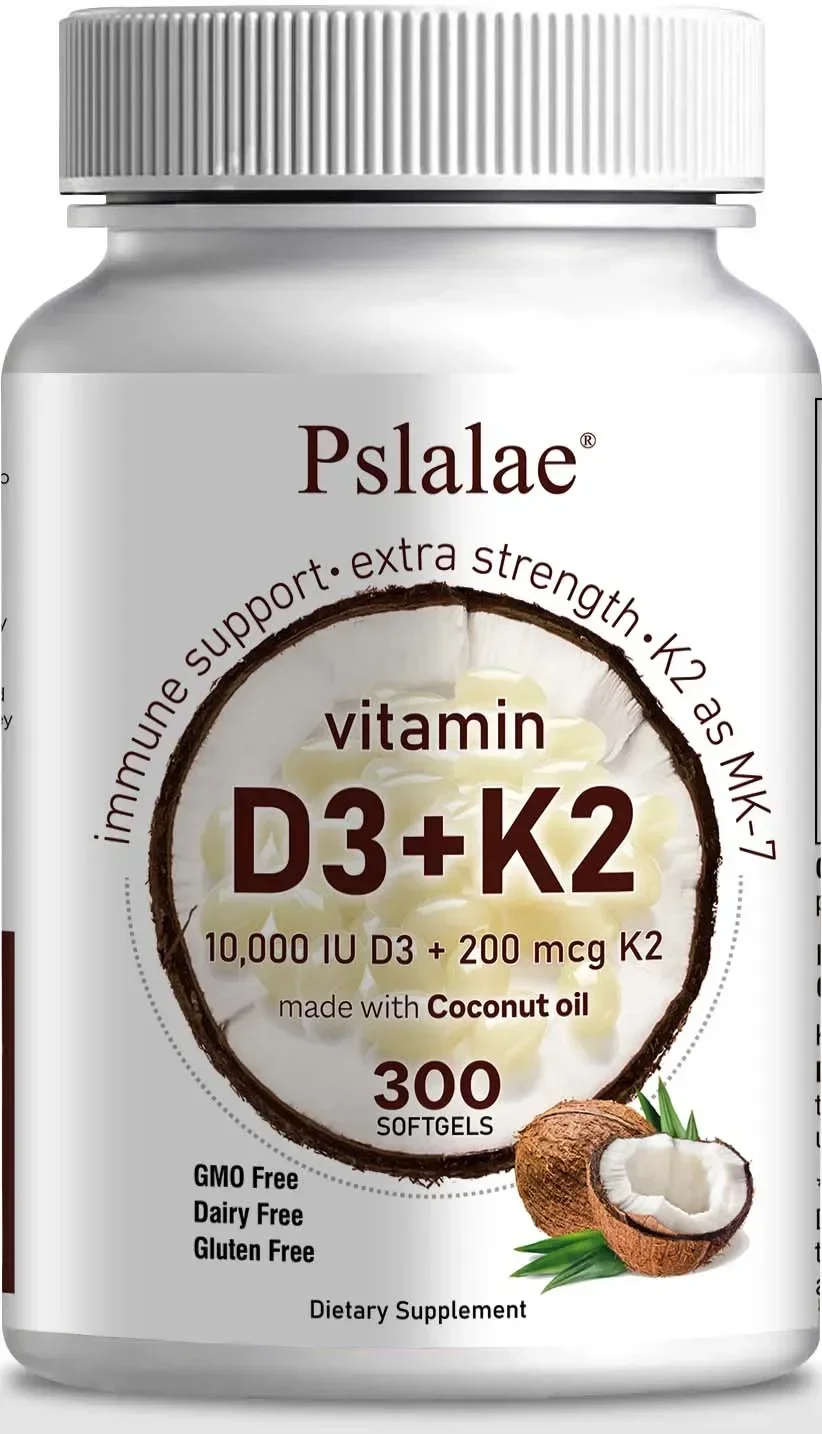 2-in-1 Vitamin D3 K2 Supplement Softgel, 10000 IU VIT D3 + 200 MCG Vitamin K2, Aiding in Calcium Absorption, (300 Pcs)