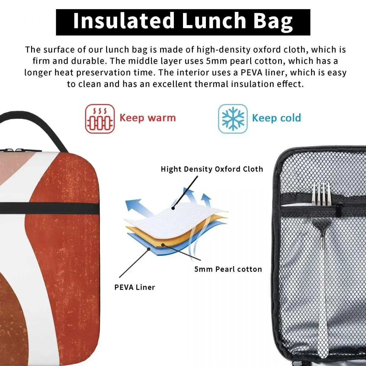 Hot Sale Terracotta Art Print Cartoon Camping Lunch Bag Office Lunch Adjustable Strap Lunch Bag