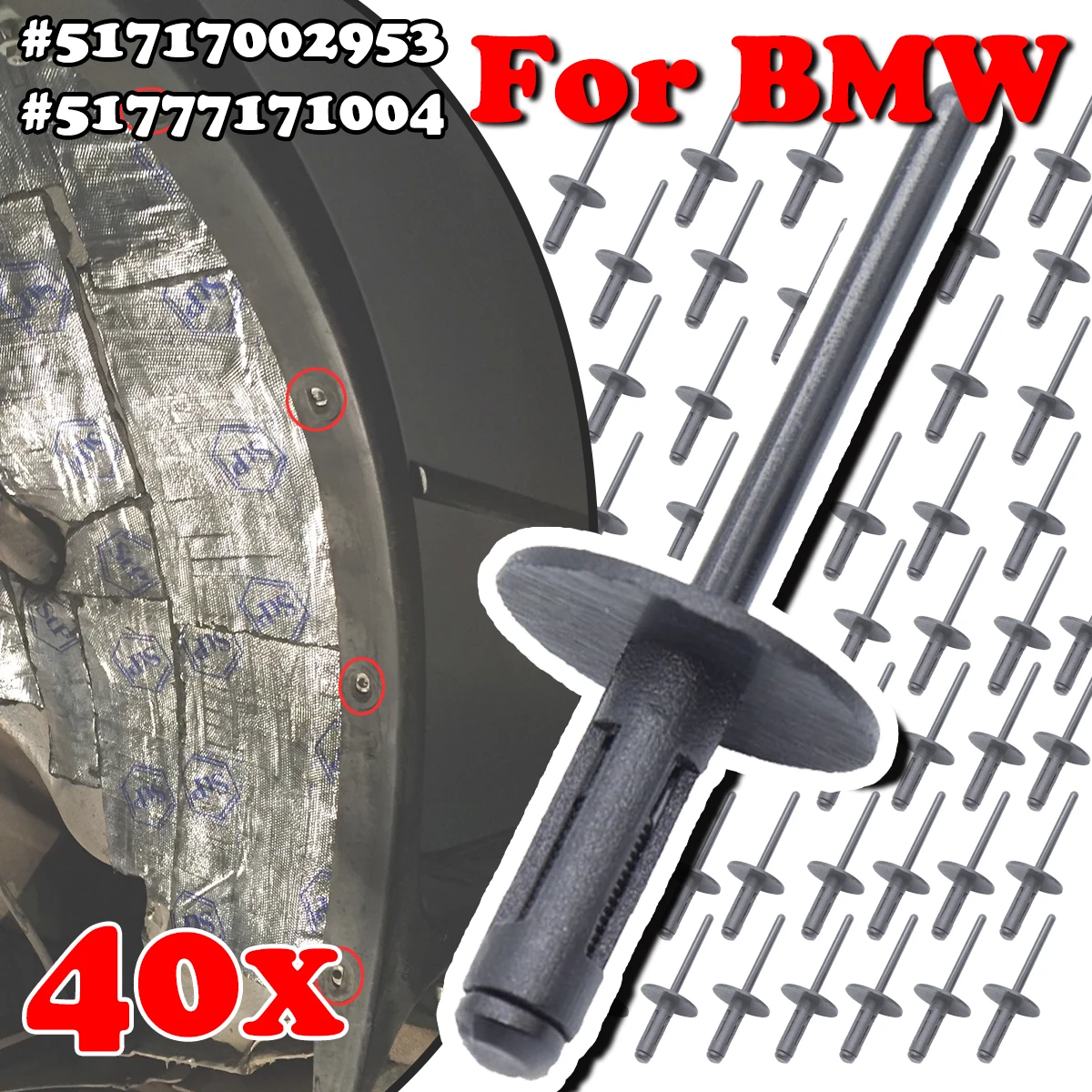 

40PC Car Bumper Clip Plastic Fastener Clips Expansion Blind Rivets 51717002953 For BMW X5 E53 E70 F15 F85 X1 E84 E83 F25 E36 E85