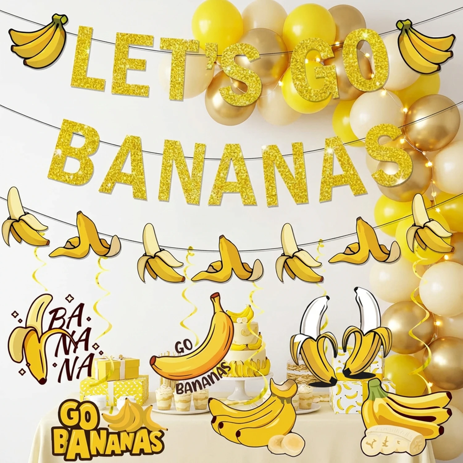 黄色いバナナの誕生日バナーガーランド「Let’s Go」吊り - Let'S Party Event Supply のレビューと価格