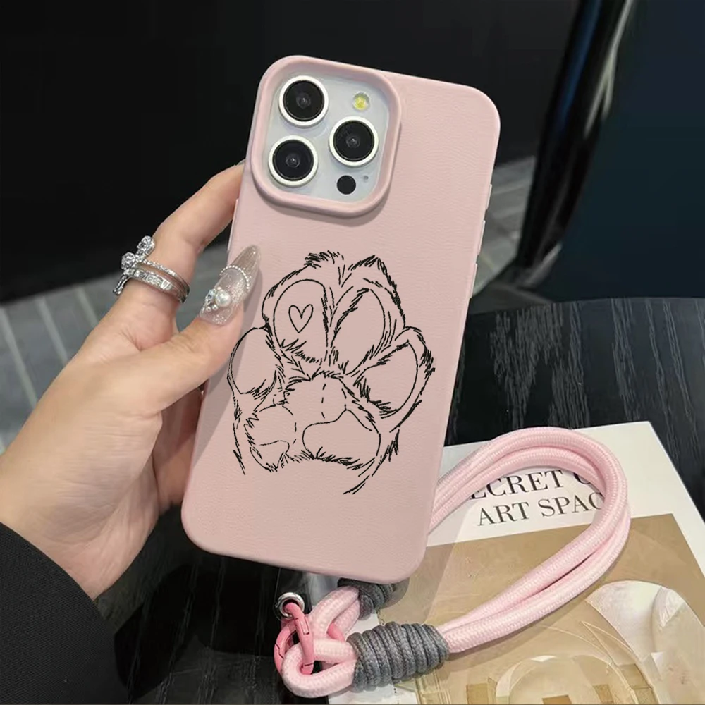 Amiable Dog Paw Beans INS Handgelenk-Schlaufenhülle für iPhone 13 11 12 Pro Max Hüllen iPhone 15 17 14 16 Plus XR mit Lanyard Fundas – Detail 6