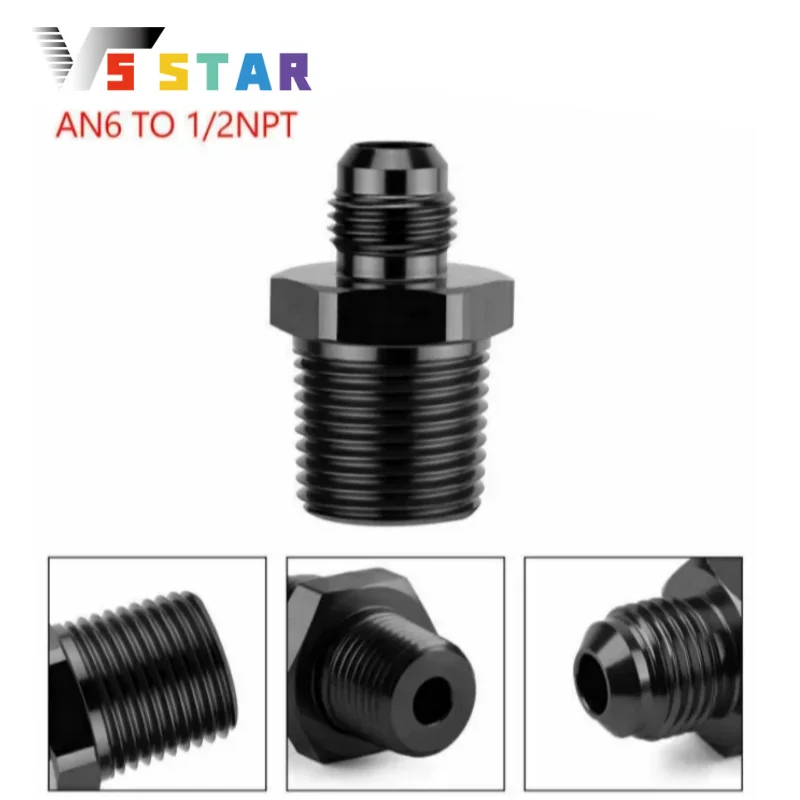 عالية الجودة AN6 1/2NPT الألومنيوم مستقيم ذكر مضيئة خرطوم الوقود نهاية المناسب محول للمياه الهواء زيت الوقود الوقود E85 الأسود #1