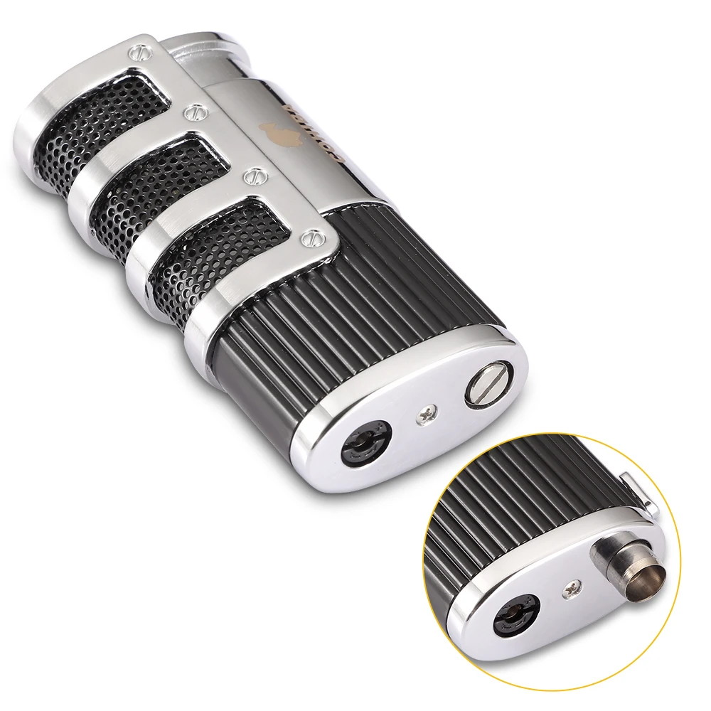 Luxury Cigar Lighter Refillable Butane Gas 3 Torch Jet Flame Windproof Smoking Lighter W/ Cutter Punch