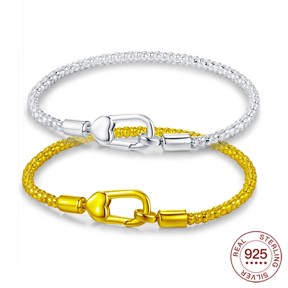 New Bracelet 925 Sterling Silver Spring Clip Popcorn Bracelet Original Charm Beaded Jewelry DIY Jewelry Making Gift For Women