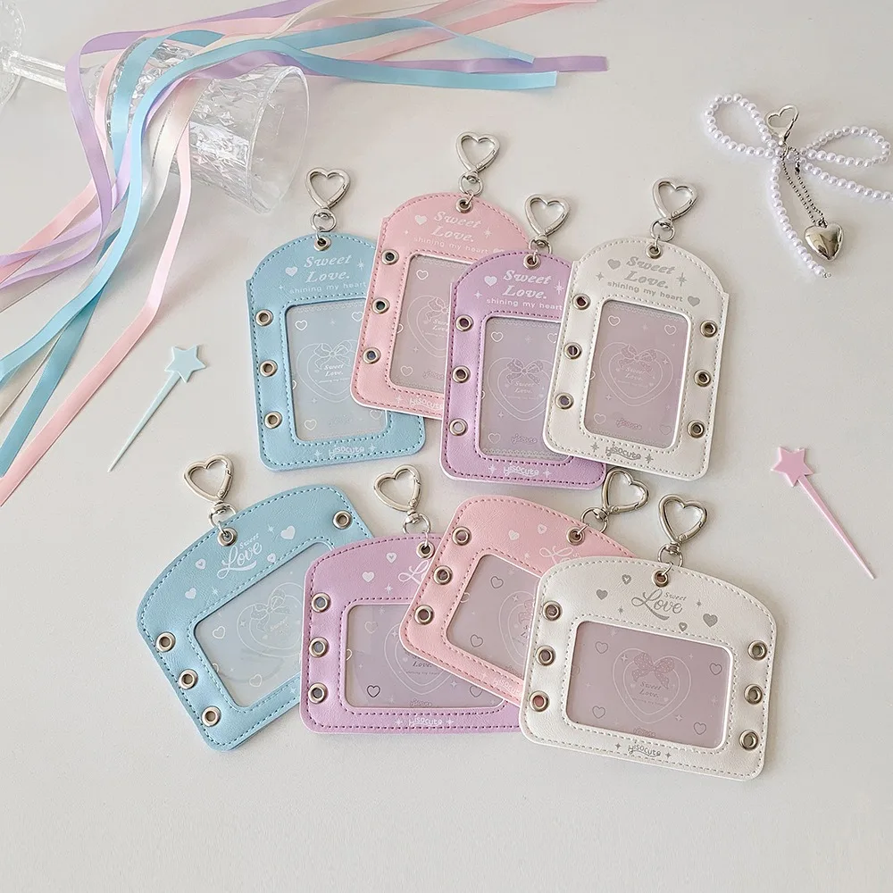 DIY Ballet Ribbon Korean Photocard Holder PU Card Cover With Keychain Idol Card Display Protector Idol Photo Card