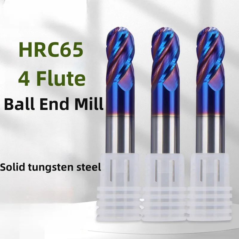 HRC65 4 Flute Ball End Mill Tungsten Carbide Altisin Nano Coating Milling Cutter CNC Router Bit R 0.5 1.25 1.5 3 4 5 6 7 8 9 10