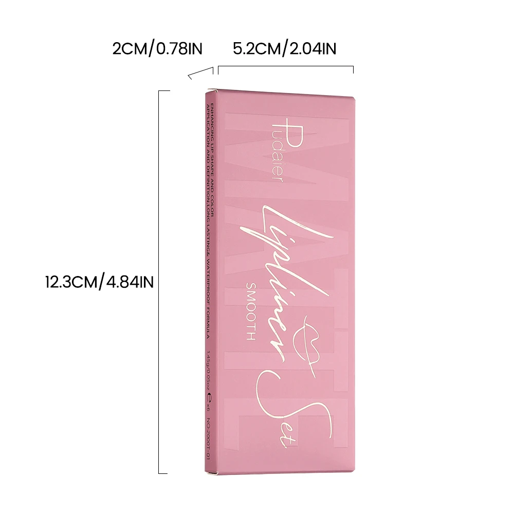 Pudaier 6-kolorowy wodoodporny matowy konturówka do ust - długotrwała, nieprzywierająca do ubrań, matowy wykończenie, 6 uniwersalnych odcieni