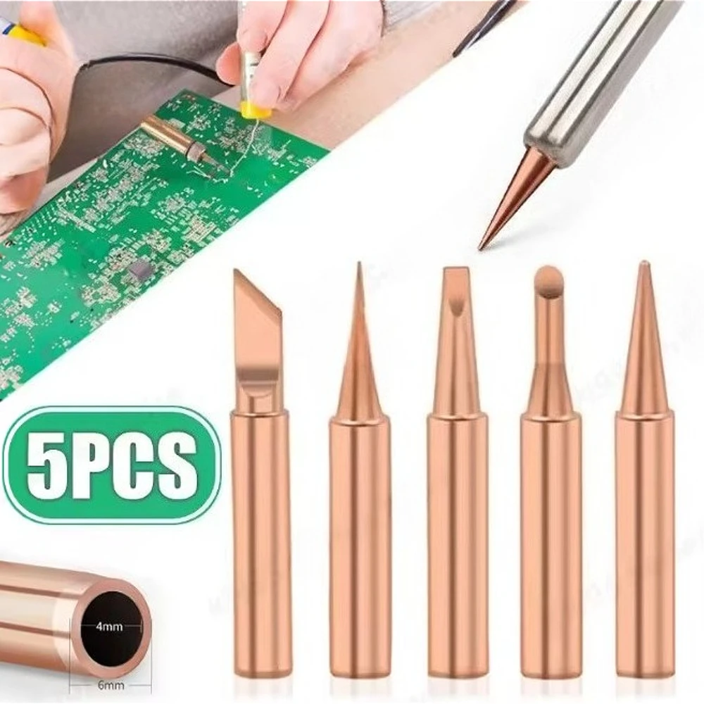 

5Pcs High-Performance Soldering Iron Tips - 900M Pure Copper, Durable & Long-Lasting