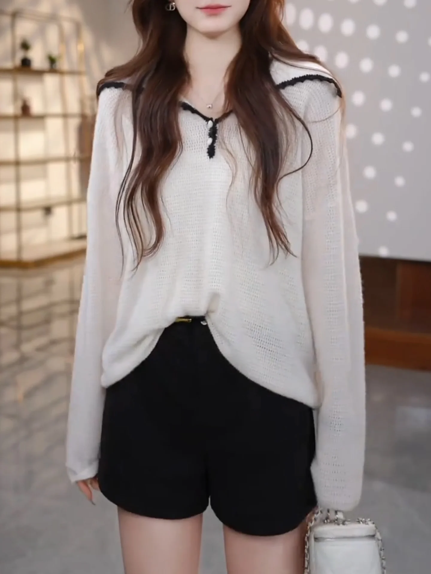 

Loose Fit Knitted Long Sve V-Ne Women's Top White Oversized Comfortable Sle Versatile Quali Winter Inner Wear