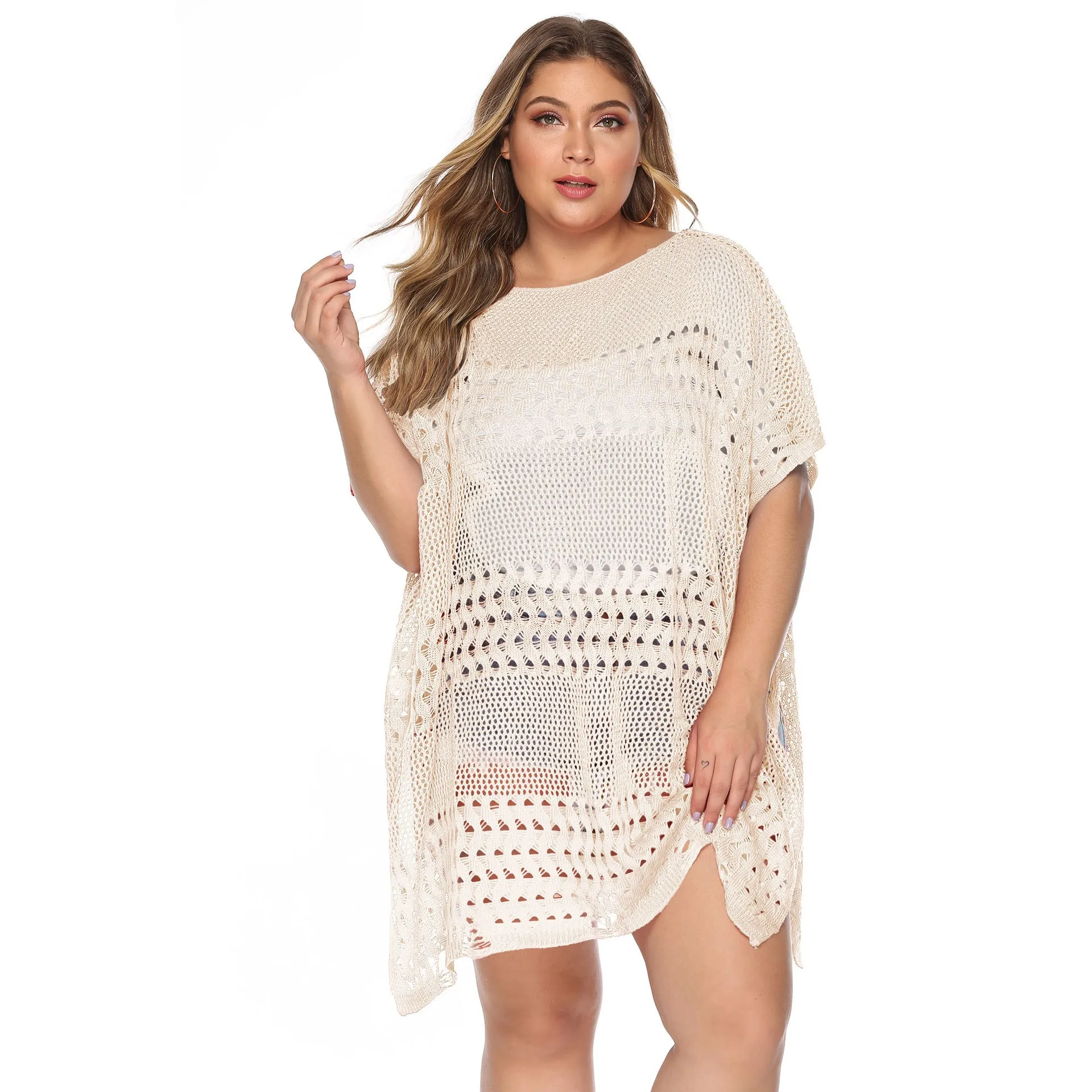 Spring Summer Women's Clothing Beach Outfit Boho Beachwear Dress For Polyester Cropped Sleeve Neck Midi
