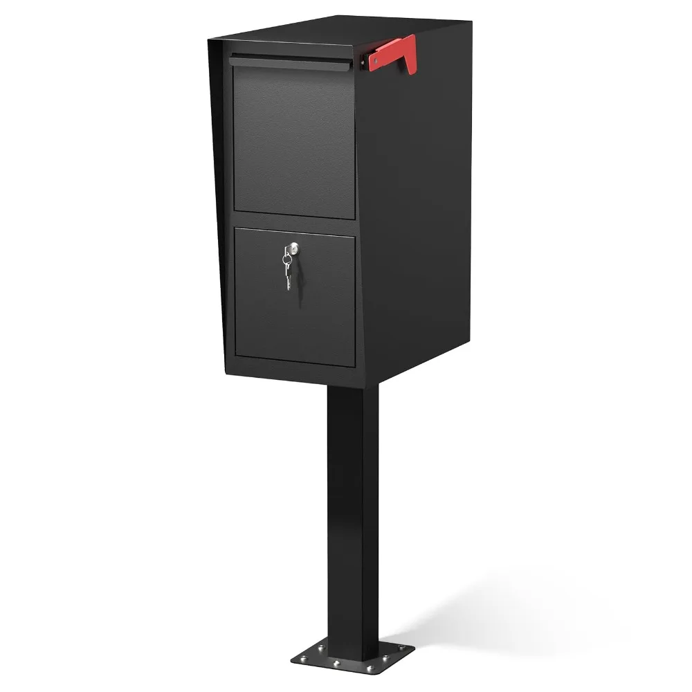 Secure Curbside Locking Mailbox for Outside with Post and Base Plate | Large Steel Post-Mount Locking Mailboxes for