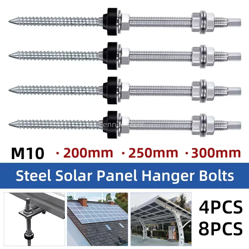 4/8pcs M10 Photovoltaic Bolts for Mounting Solar Panel Height Adjustable  304 Stainless Steel Solar hanger bolts