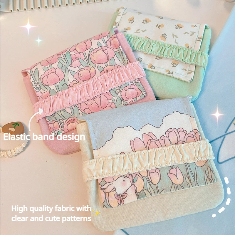 Lovely Sanitary Napkin Storage Bag Portable Cosmetic Storage Bag Flower Pattern Purse Pouch Case Travel Storage Organization 1PC