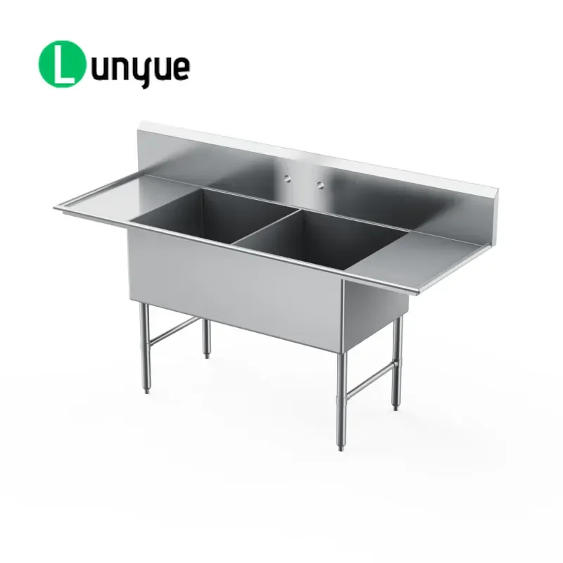 Commercial Stainless Steel 430/304 Two Compartment Floor to Ceiling Sink Polished Corrosion Resistant Double 18 Inch Drain
