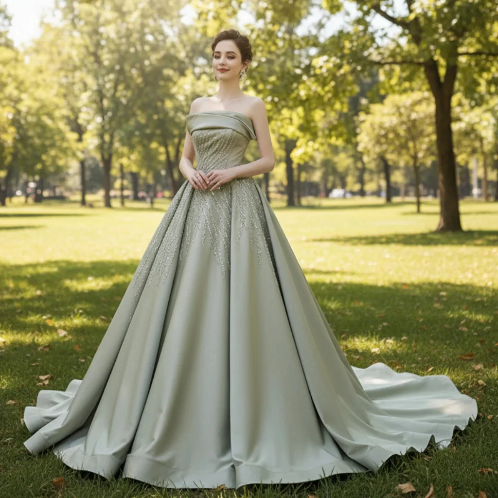 

Rosymae Атласное свадебное платье трапециевидной формы без бретелек Асимметричное вечернее платье с кружевными украшениями из бисера Свадебная лестная фигура