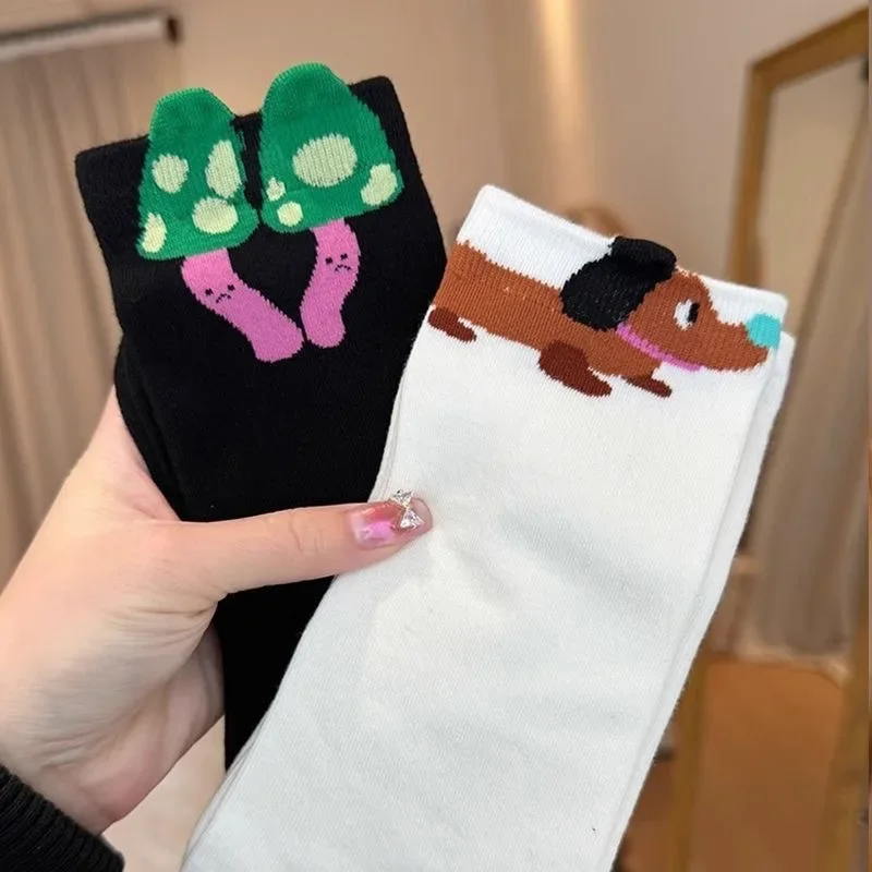 5 قطع من الجوارب الربيعية المطبوعة ثلاثية الأبعاد: جوارب للجنسين قابلة للتنفس مع تصميم كرتوني مرح، أزياء لطيفة ومتعددة الاستخدامات #3