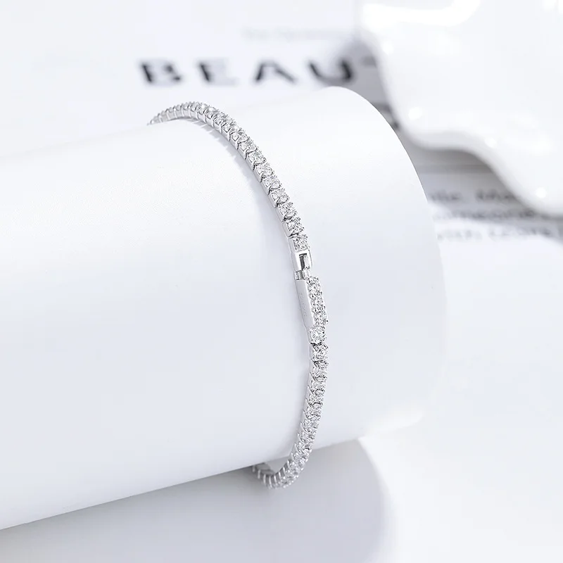 925 Sterling Silver Tennis Bracelet For Women Summer Simple Stylish Zircon Inlaid Luxury Elegant Silver Wrist Jewelry Daily Wear