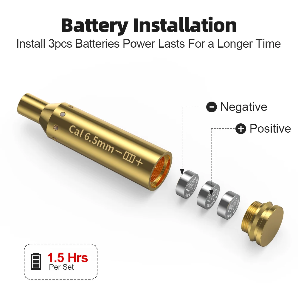 Cartucho óptico de 6,5 MM, puntuación láser de punto rojo, puntero de latón para pistola, Rifle, alcance, accesorios de caza, 6 baterías