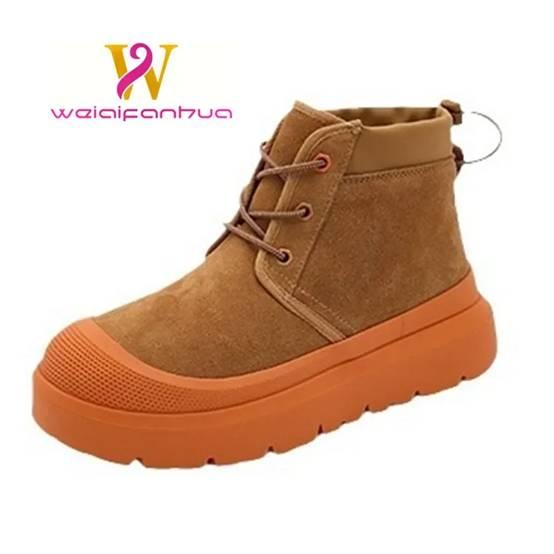 

Women's Winter Boots 2024 New Leather Women's Sneakers Boots Fur Lace-up Lambswool Snow Boots Women Platform