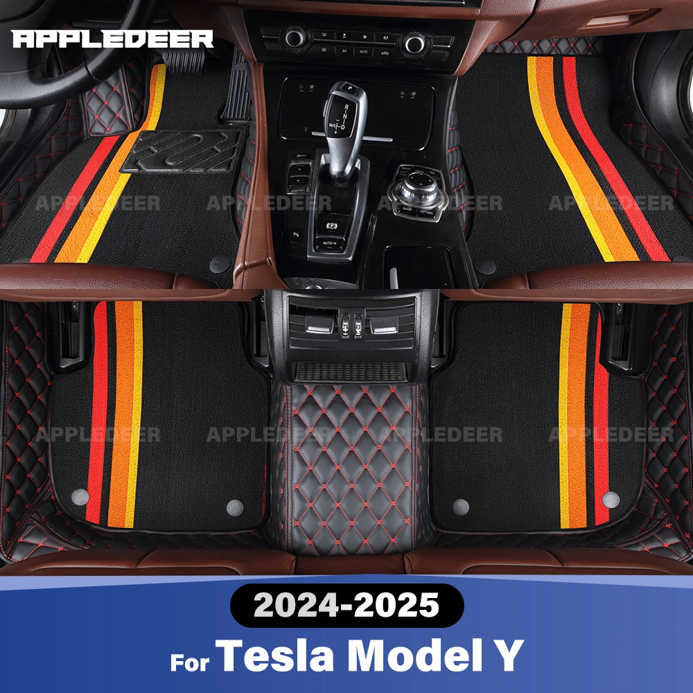 

For Tesla Model Y 2024-2025 Double Layer Car Floor Mats Custom Auto Carpet Cover Interior Accessories