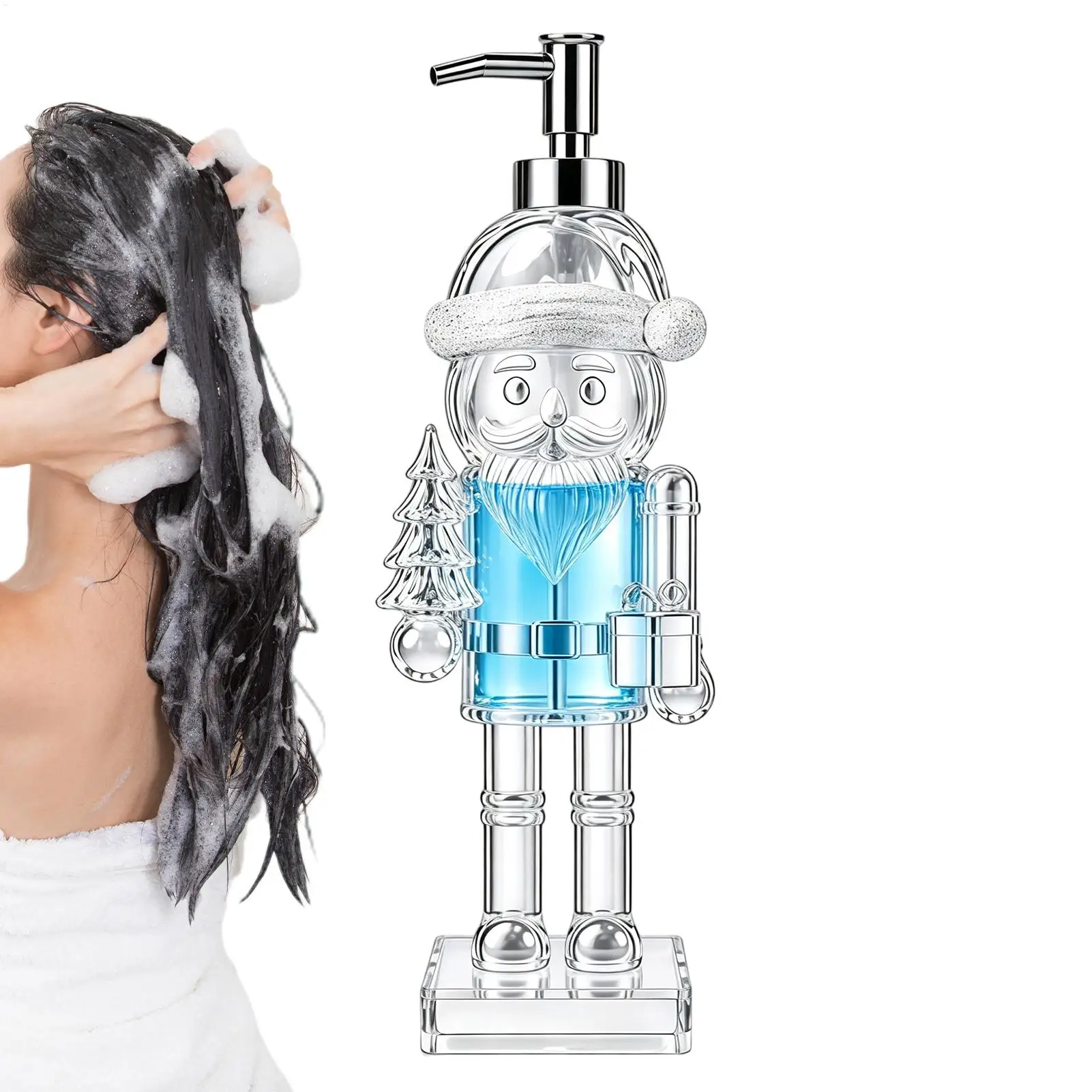 Christmas Nutcracker Soap Dispenser Clear Acrylic Refillable Hand Soap Pump Bottle Holiday Bathroom Kitchen Counter Decor Gift