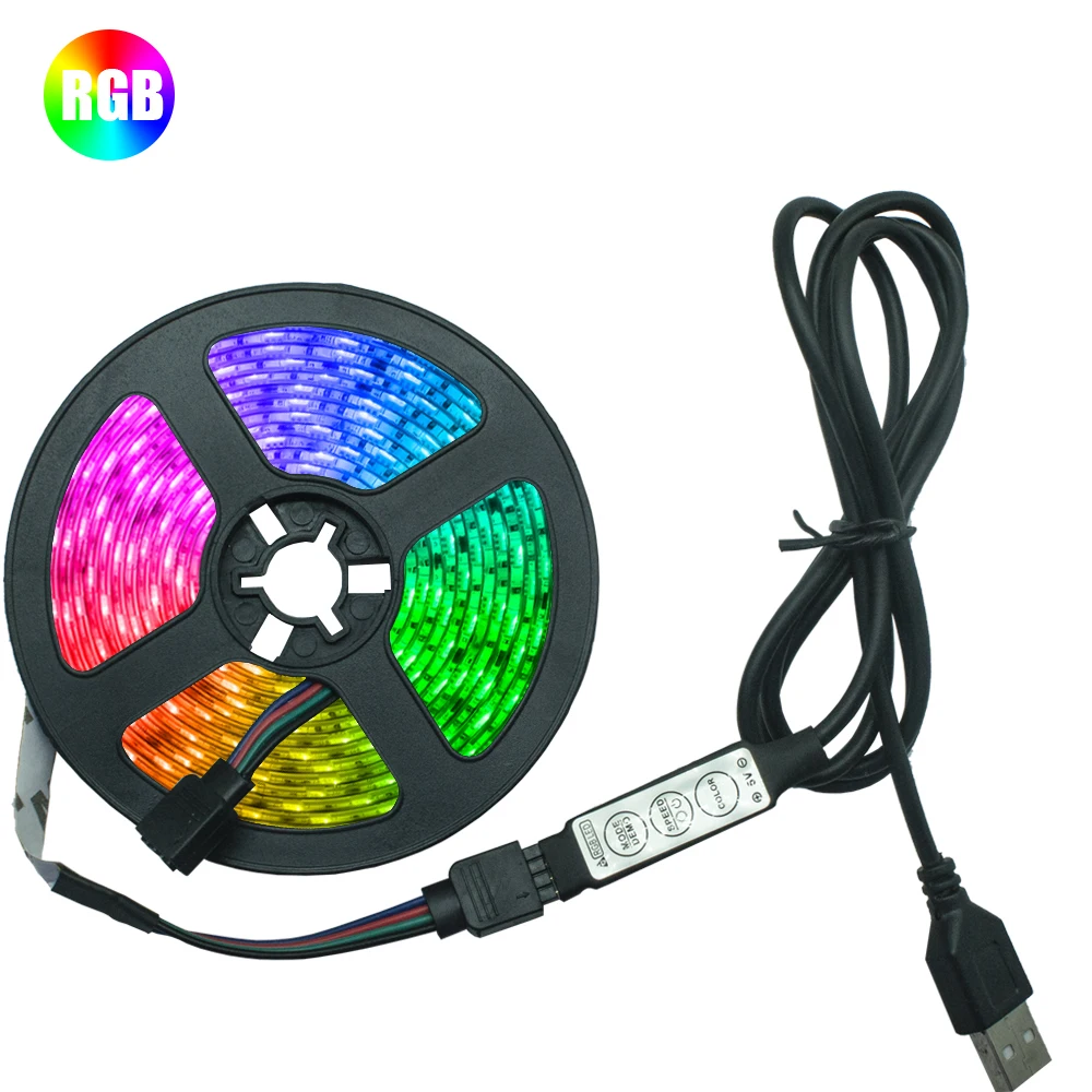 LED Strip Light RGB 2835 Flexible Lamp Tape Diode USB Cable 3 Key Control DC5V 1M 2M 3M 4M 5M Desk Screen TV Background Lighting