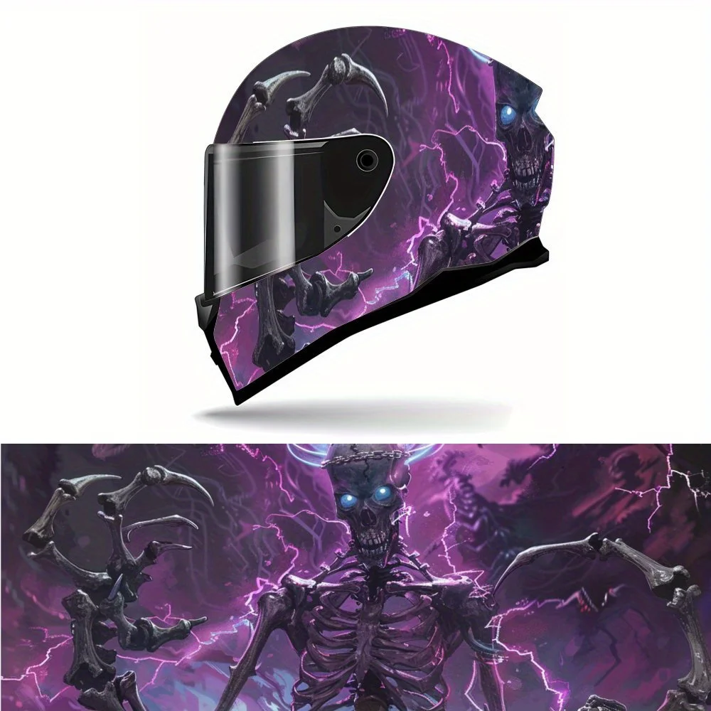 

Purple Lightning Nether Skeleton PVC Motorcycle Helmet Vinyl Wrap, Self-Adhesive Waterproof Sticker, Anti-Scratch Decorative Fil
