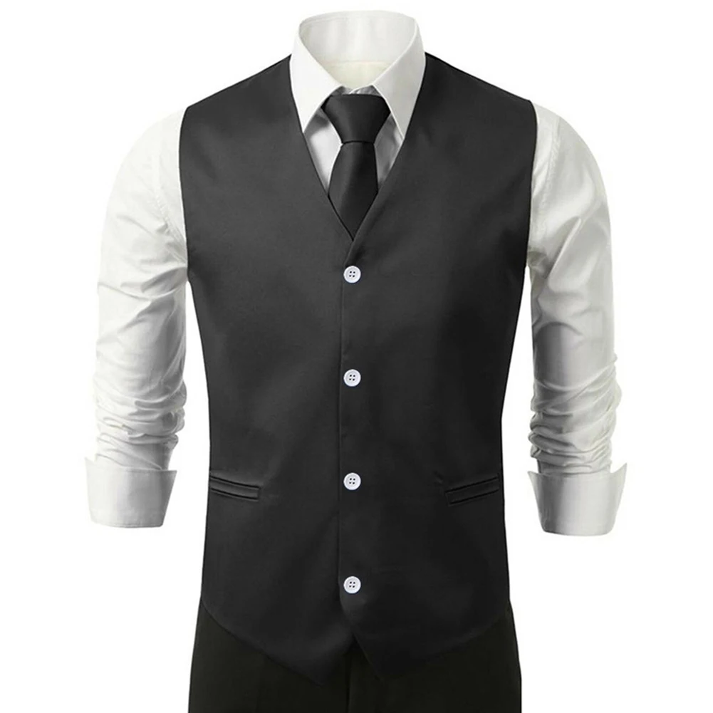 Men Button Down V Neck Sleeveless Waistcoat Dress Slim Fit Suit Vest Wedding Suit Formal Business Jacket Top Men's Adult Vest