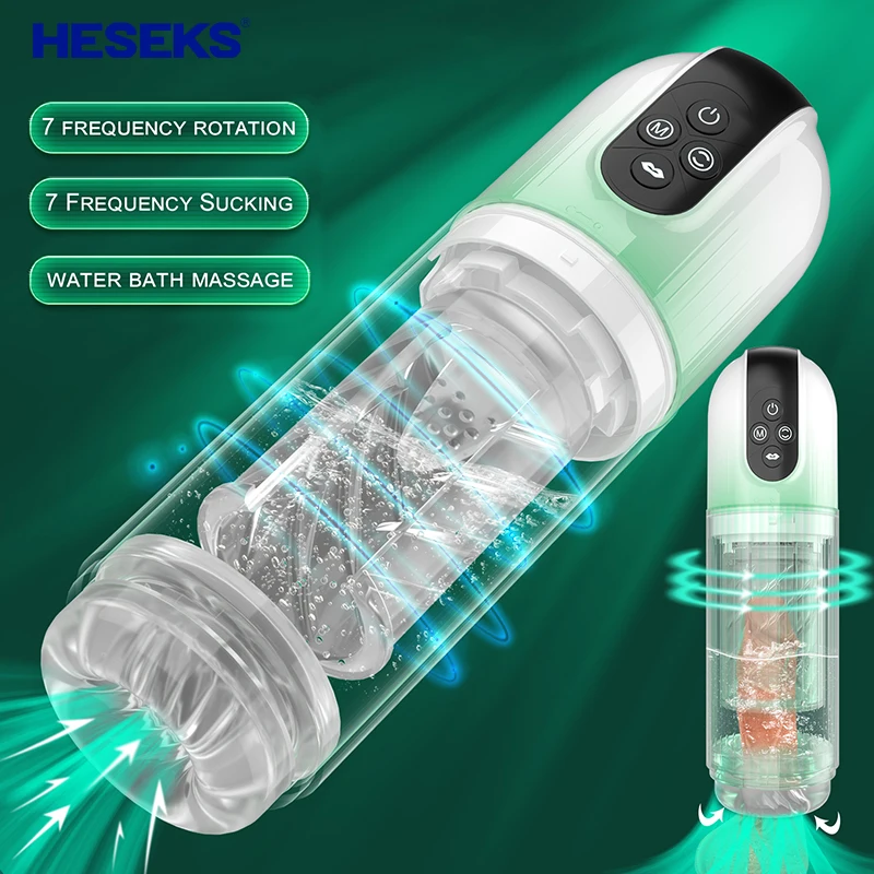 HESEKS 7 Rotating Sucking Water SPA Automatic Male Masturbators Real Pussy Adult Masturbation Sex Toys For Men Blowjob Machine