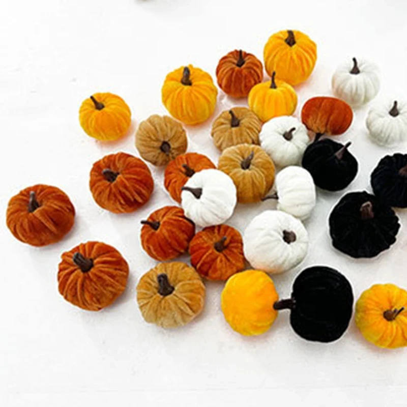 5 Stück Künstliche Kürbisse aus Samt, Halloween-Dekoration, Plüsch-Kürbisse für Heim-Party, Tischdekoration, Foto-Requisiten, Herbst-Deko – Detail 4