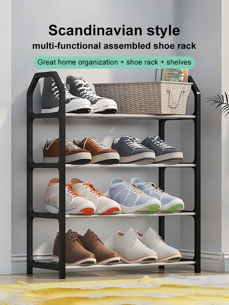 4 Tiers Shoe Rack Practical Shoe Cabinet for Home Dorm Room Balcony Multifunctional Removable Assembly Storage Shelf Hanger Rack