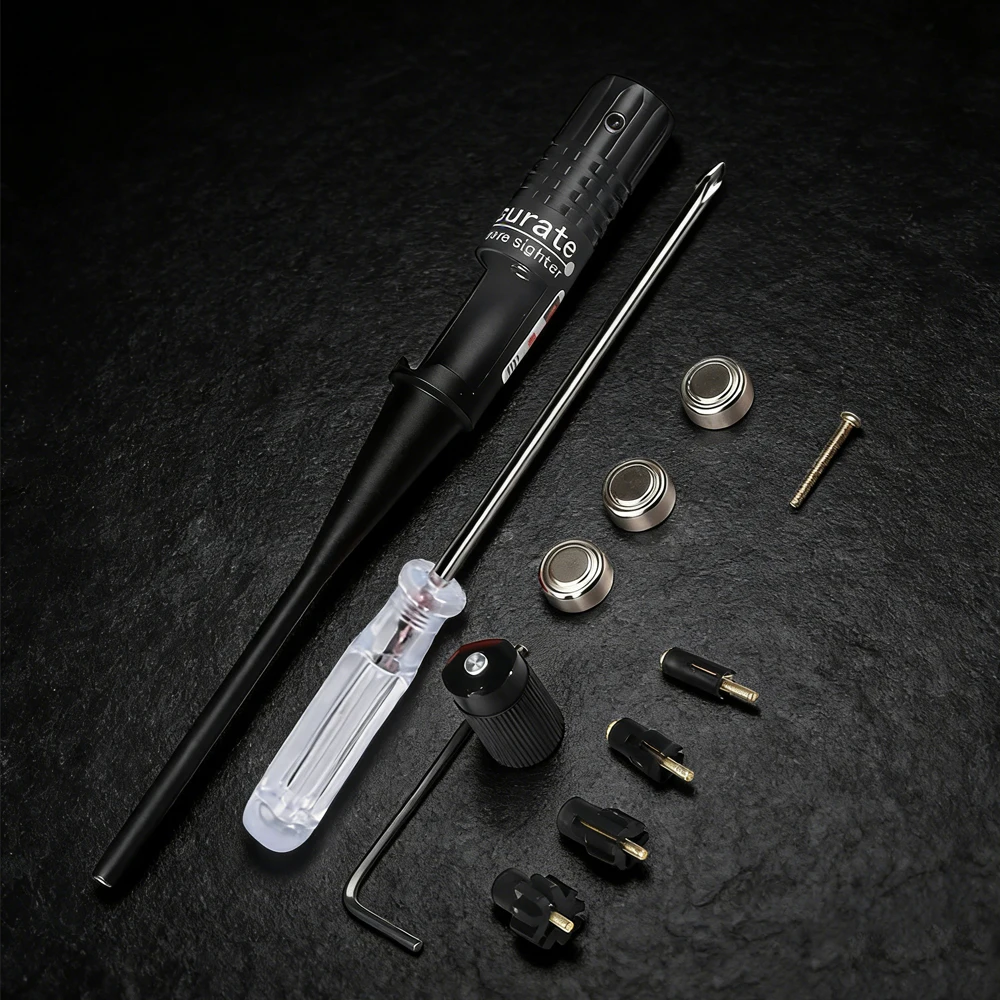 Red Dot Pointer Collimator Kit Adjustable Red Hole Pointer Sight Adapters with .22 to .50 Gauge Sight Box