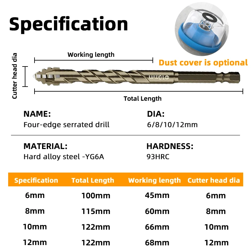 أربعة حواف مثقاب غريب الأطوار سبائك عالية الصلبة ترقية أدوات النجارة جميع الخزف الطوب الخرساني مجموعة لقمة مثقاب