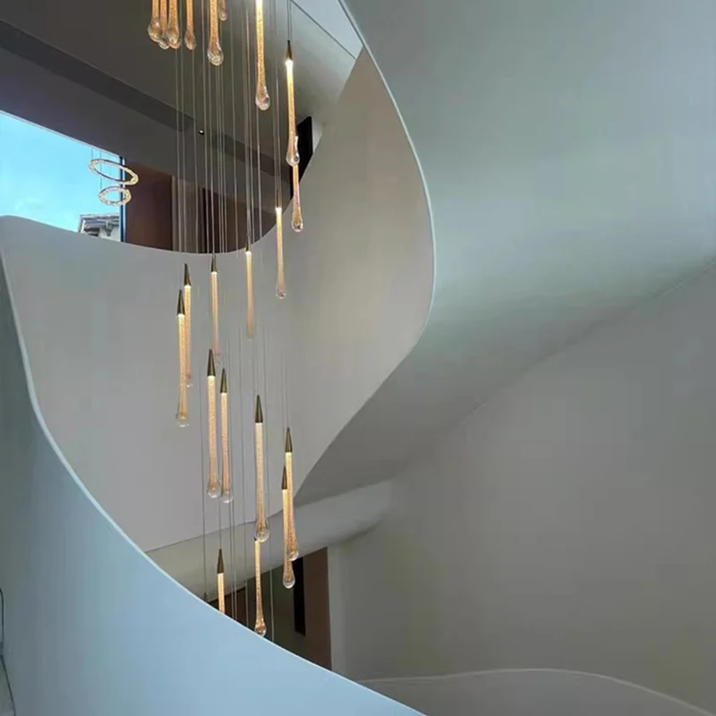 

Modern Minimalist Gold Crystal Water Drop LED Suspension Pendant Lamp Chandelier Lighting for Staircase Kitchen Island Restauran