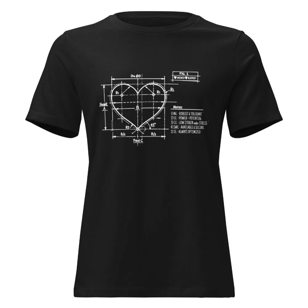 Blueprint Heart Women's Tee Soft Cotton Shirt Gifts for Engineers Women Short Sleeve O-neck High Quality Cotton Graphic Tops