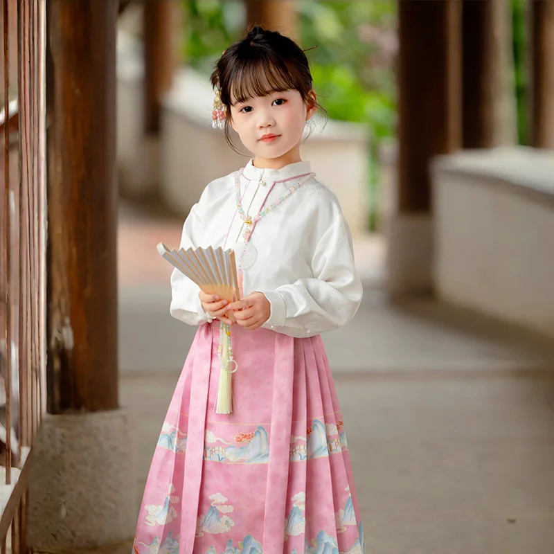 طقم تنورة وجه حصان Hanfu للفتيات ، إميل فائق للأطفال ، ملابس الفتيات الصغيرات ، الربيع والخريف ، جديد ،