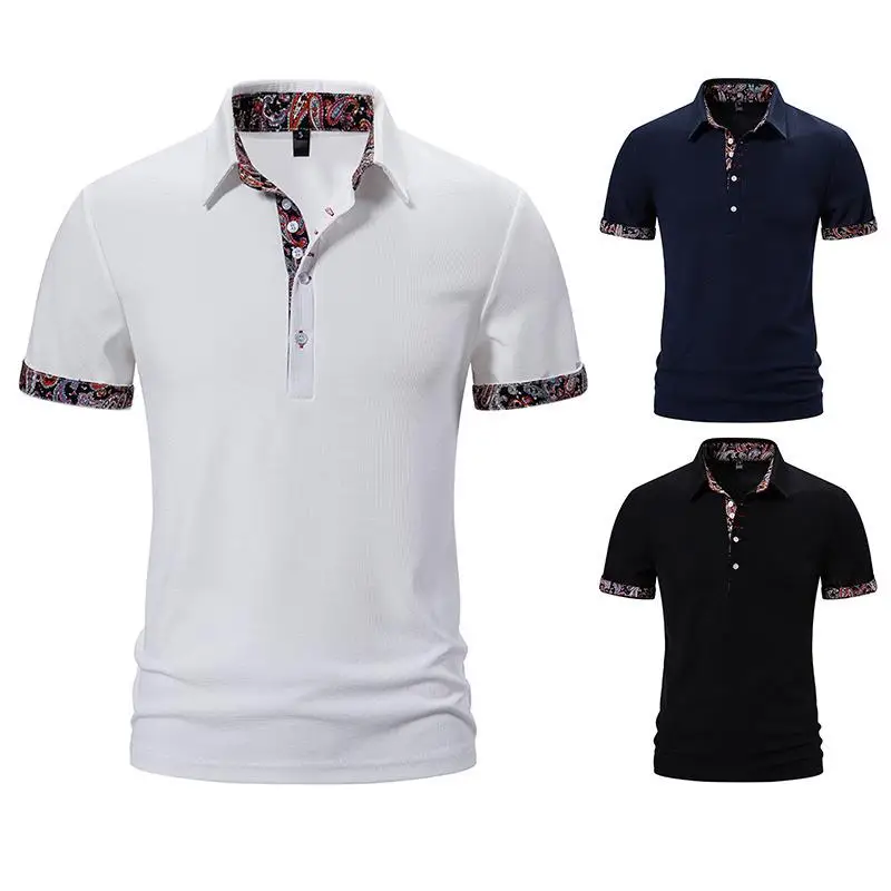 Men's Paisley Color Matched Collared Short Swedish Shirt Casual  Color T-shirt Short Sleeve Regular Fit for Daily Wear view 5