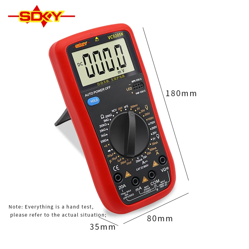 SDKY-Multimètre numérique analogique professionnel, testeur de courant de tension AC/DC, compteur de test électrique, VC9205N, 2000 points