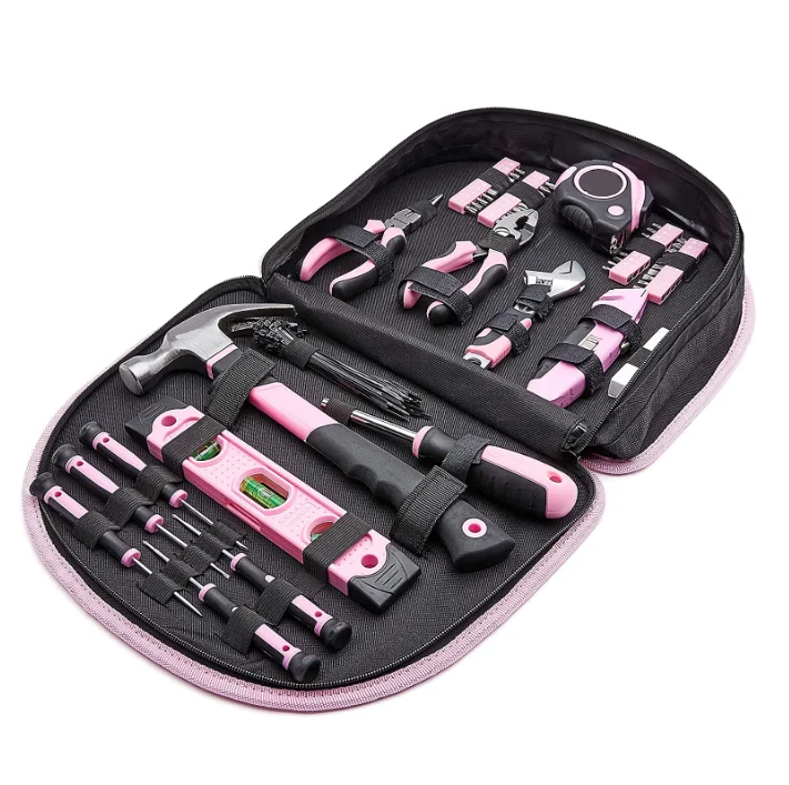 104 Piece Pink Tool Set Ladies Tools Kit with Easy Carrying Round Pouch