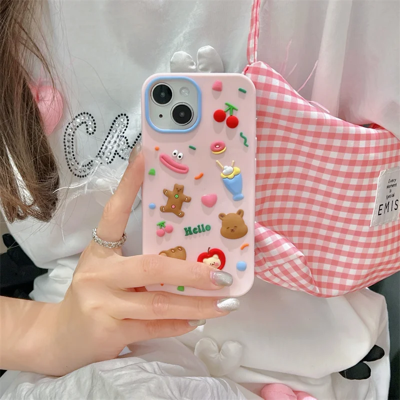 Cute graffiti teddy bear phone case For iPhone 11 12 13 14 15 pro max