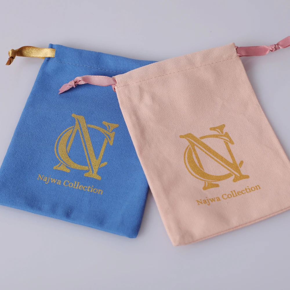 50pcs Soft Cotton Jewelry Earrings Packaging  Drawstring Pouch Recycle Custom Logo Printed Party Gift Bag Christmas Packaging