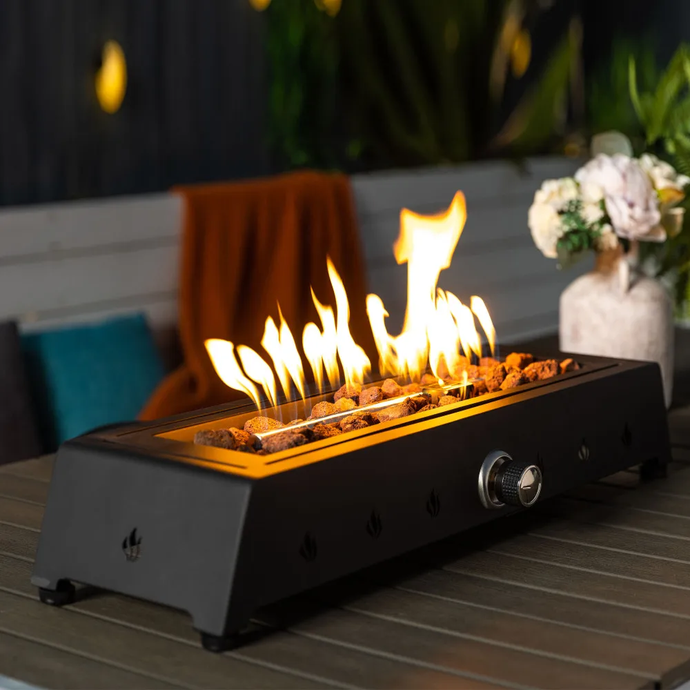 Tabletop Fire Pit, Propane Gas Fire Pit with Quick Connect Joint, Glass Wind Guard and Lava Rock, Outdoor Portable Tabletop